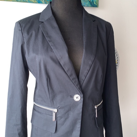 EUC Michael Kors Womens size 8 blazer business casual silver black button jacket - Picture 3 of 10
